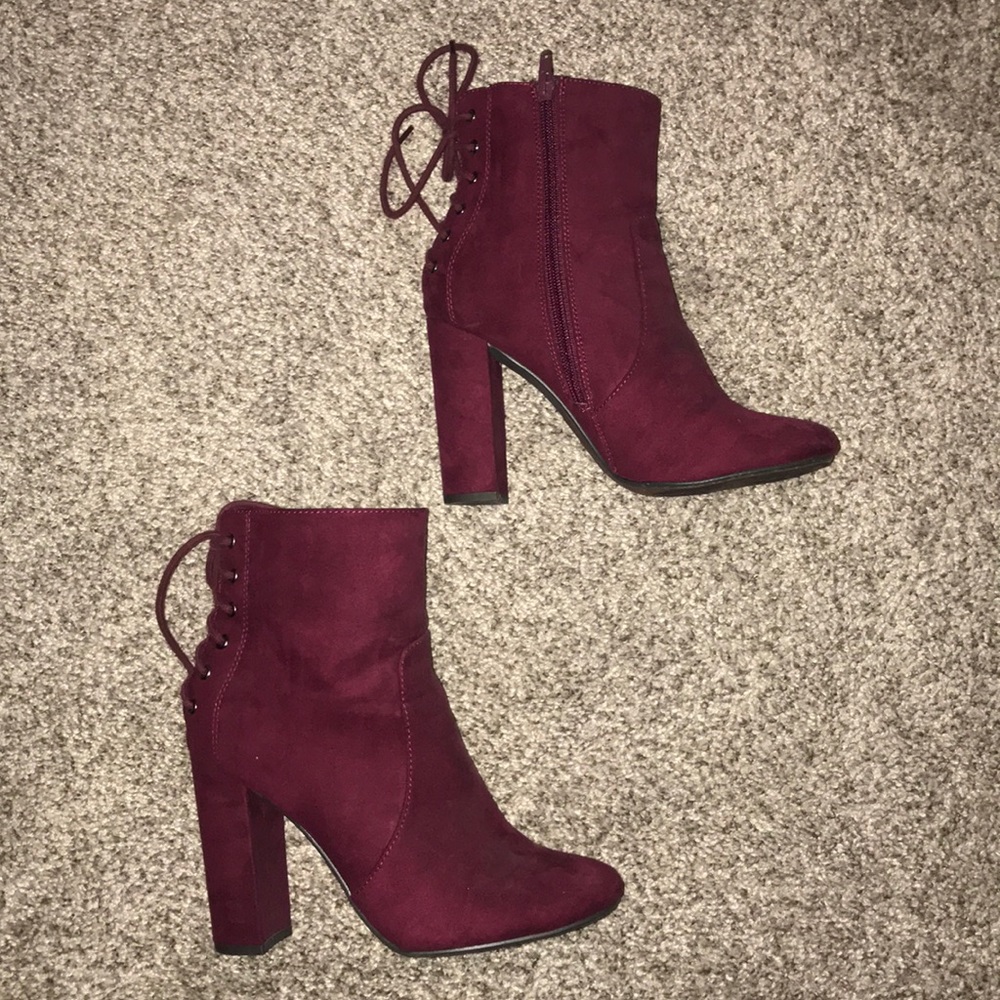 Maroon Heeled Ankle Boots